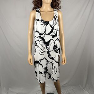 Ann Taylor Sleeveles White Black Floral Midi Shift Dress 12 Large Business Party